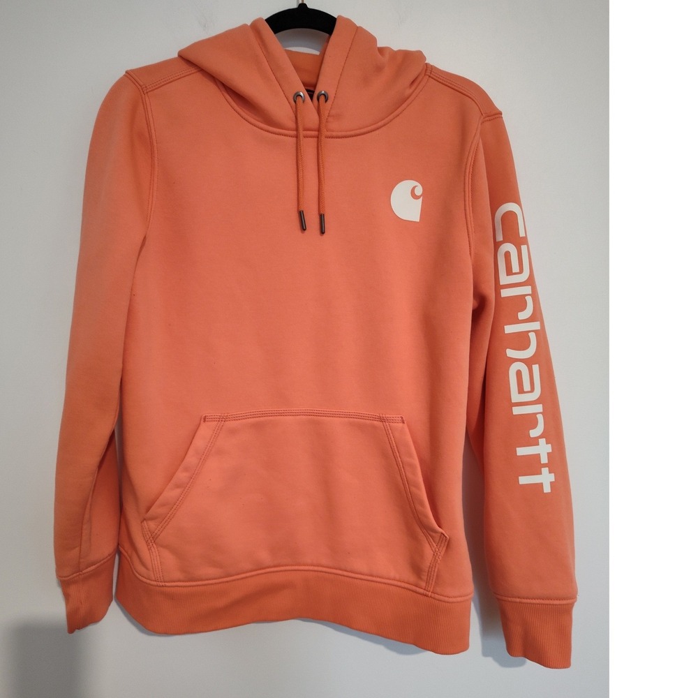 Carhartt Womens Relaxed Fit Logo Graphic Hoodie Coral Orange TS0288-W Medium